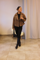 Kahverengi Kruvaze Kısa Kaban