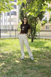 Ekru Yüksek Bel Keten Pantolon