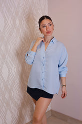 Mavi Çizgili Oversize Gömlek