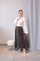 Haki Desenli Tül Katmanlı Etek