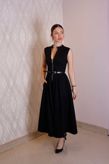 Siyah Fermuar Detaylı Midi Elbise