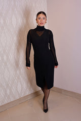 Siyah Transparan Bluz Detaylı Elbise