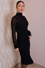 Siyah Transparan Bluz Detaylı Elbise