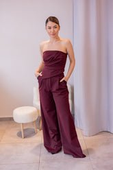 Bordo Straplez Pantolon Takım