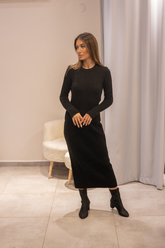 Siyah Örgü Desenli Triko İkili Takım