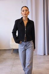 Siyah Vatkalı Fermuarlı Ceket