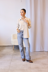 Bej Basic Düğmeli Gömlek