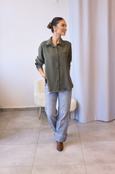 Haki Basic Düğmeli Gömlek