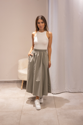 Haki Paraşüt Kumaş Etek