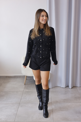 Siyah Sakallı İnci Düğmeli Hırka