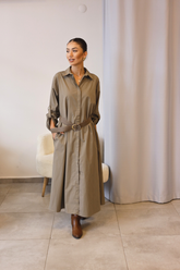 Vizon Kemerli Gömlek Elbise