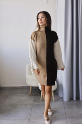 Üç Renk Bloklu Triko Tunik Elbise