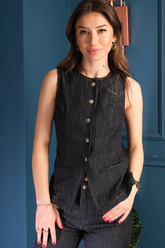 Çizgili Yelekli Kot Takım