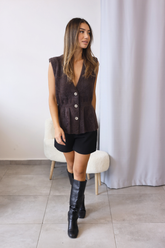 Acı Kahve Sakallı Düğmeli Yelek