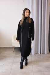 Siyah Beyaz Şerit Detaylı Triko Tunik Elbise