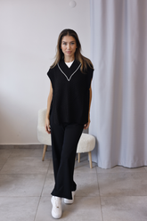 Siyah Yan Bağlamalı Süveter