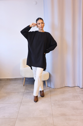Siyah Oversize Asimetrik Tunik