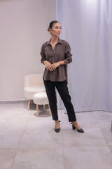 Kahverengi Tensel Kumaş Gömlek