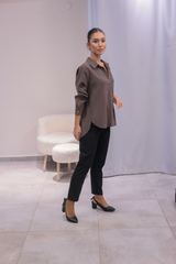 Kahverengi Tensel Kumaş Gömlek