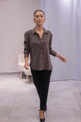 Kahverengi Tensel Kumaş Gömlek