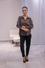 Kahverengi Tensel Kumaş Gömlek