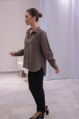 Kahverengi Tensel Kumaş Gömlek