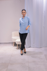 Mavi Tensel Kumaş Gömlek