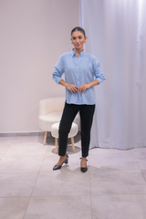 Mavi Tensel Kumaş Gömlek