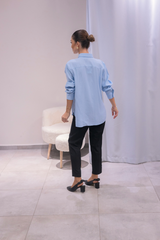 Mavi Tensel Kumaş Gömlek