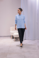 Mavi Tensel Kumaş Gömlek