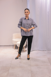 Gri Tensel Kumaş Gömlek