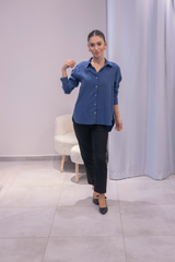 Lacivert Tensel Kumaş Gömlek