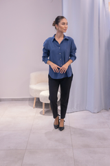 Lacivert Tensel Kumaş Gömlek