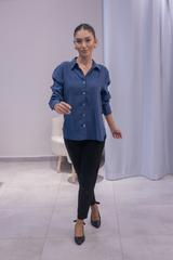 Lacivert Tensel Kumaş Gömlek