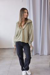 Küf Yeşili Kapüşonlu Oversize Sweatshirt