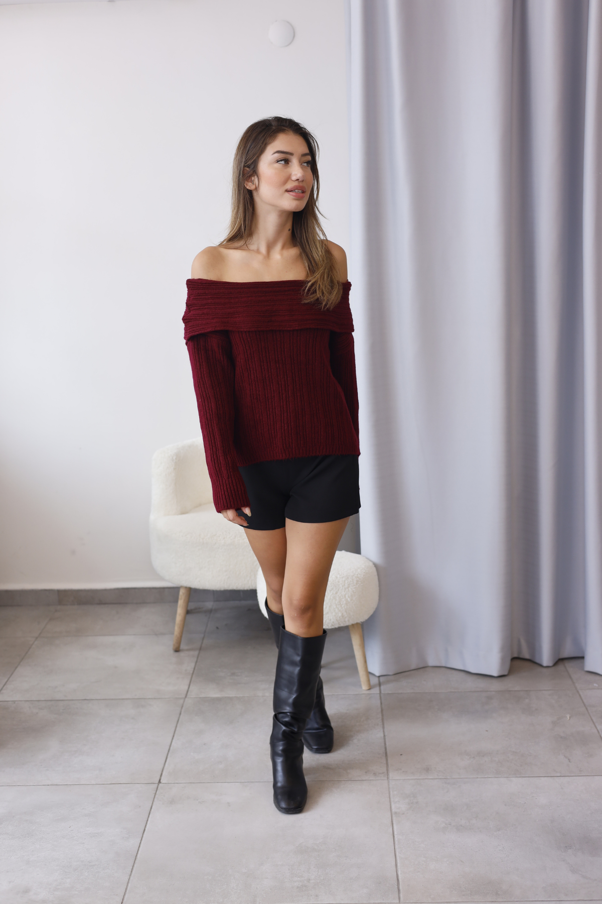 Bordo Madonna Yaka Triko Kazak