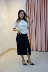 Siyah Önden Yırtmaçlı Kalem Etek