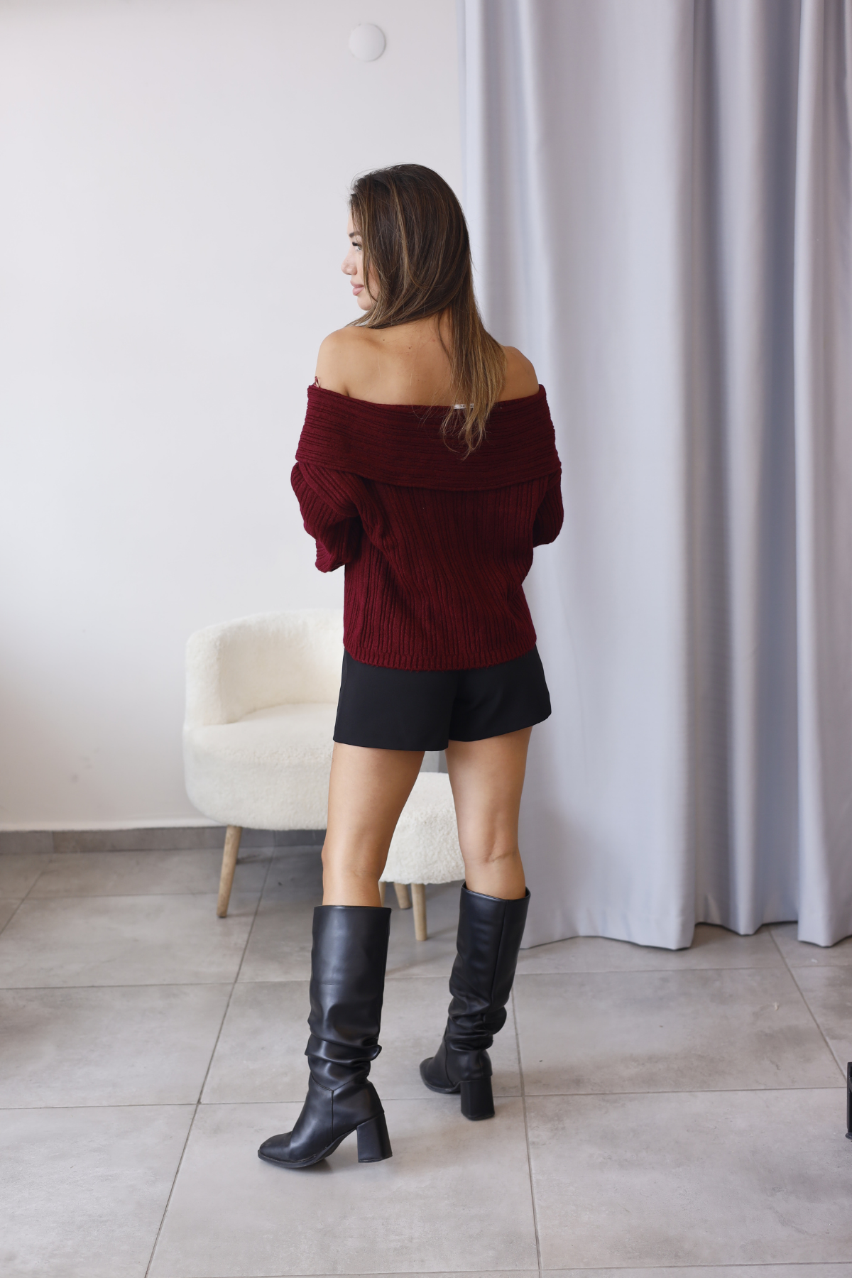 Bordo Madonna Yaka Triko Kazak