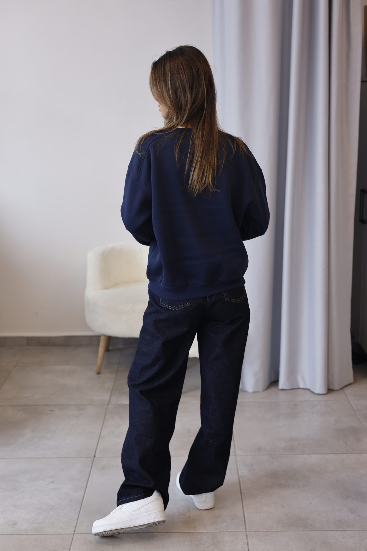 Lacivert Bisiklet Yaka Oversize Sweatshirt