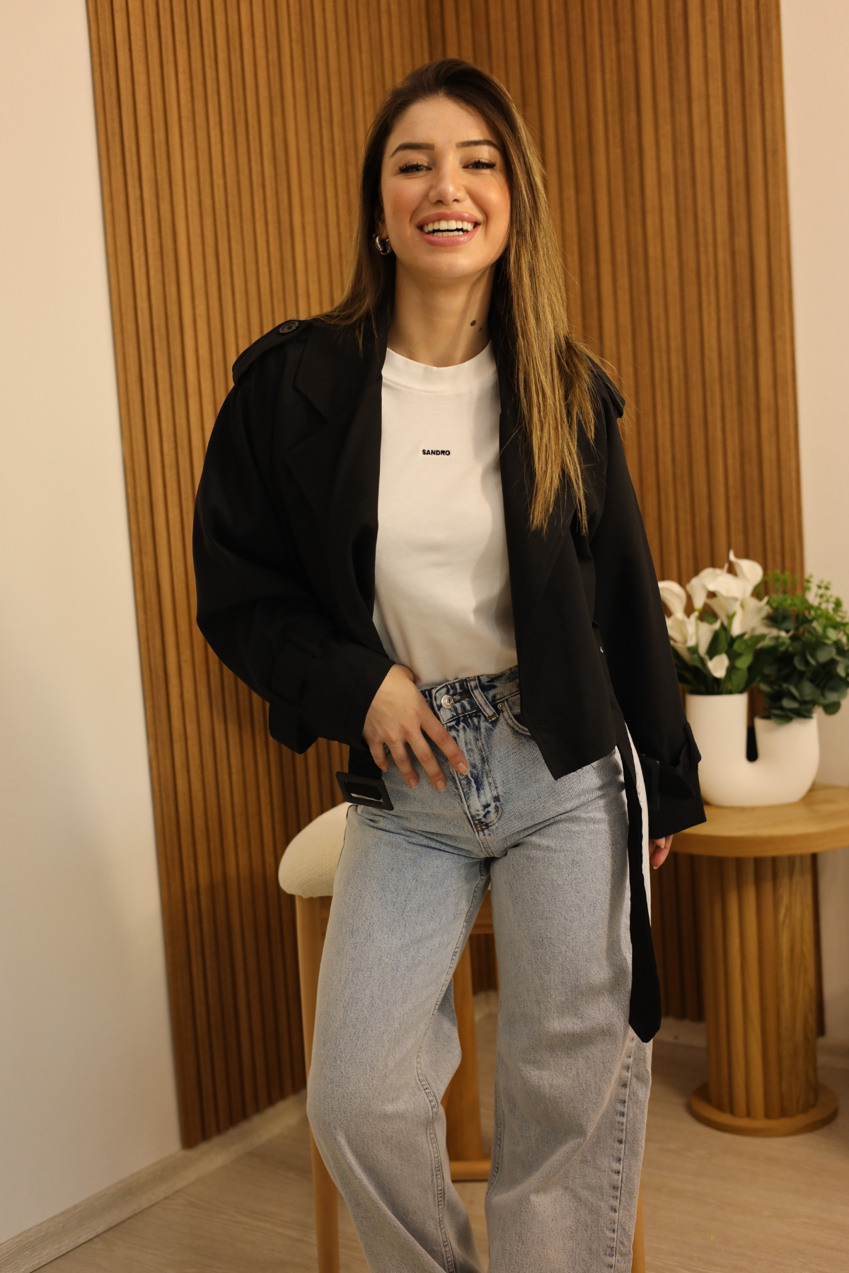 Siyah Reglan Kısa Ceket