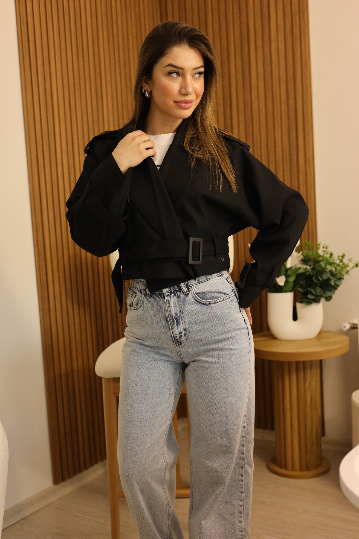 Siyah Reglan Kısa Ceket