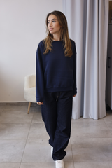 Lacivert Bisiklet Yaka Oversize Sweatshirt