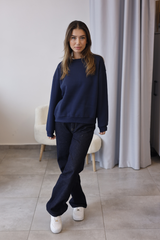 Lacivert Bisiklet Yaka Oversize Sweatshirt