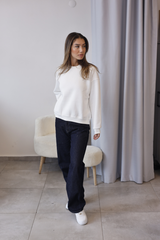 Beyaz Bisiklet Yaka Oversize Sweatshirt