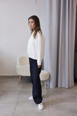 Beyaz Bisiklet Yaka Oversize Sweatshirt