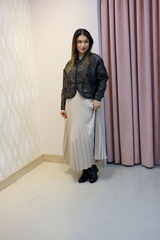 Krem Beli Lastikli Uzun Pileli Etek