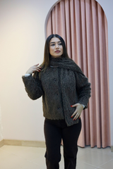 Kahverengi Peluş Şal Yaka Kısa Kaban