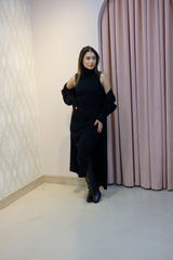 Siyah Triko Elbise Ve Uzun Hırka Takım