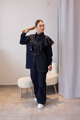 Volanlı Denim Takım