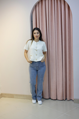 Yüksek Bel Taşlı Düz Paça Jean